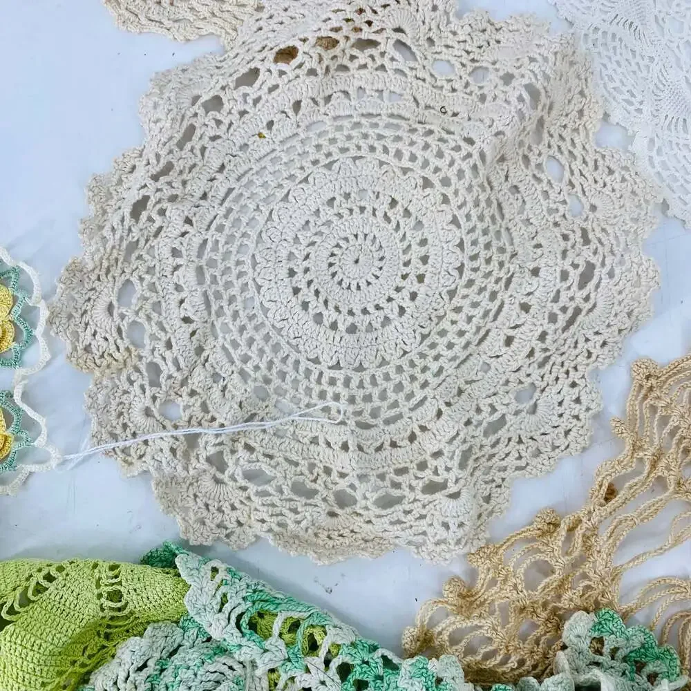 Lot of 20 Vintage Handmade Crochet Doilies Mixed Colors Floral Cottagecore Craft
